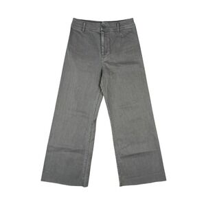 Women's Wide‎ Leg High Rise Pants Size Large Cropped Green Raw Hem